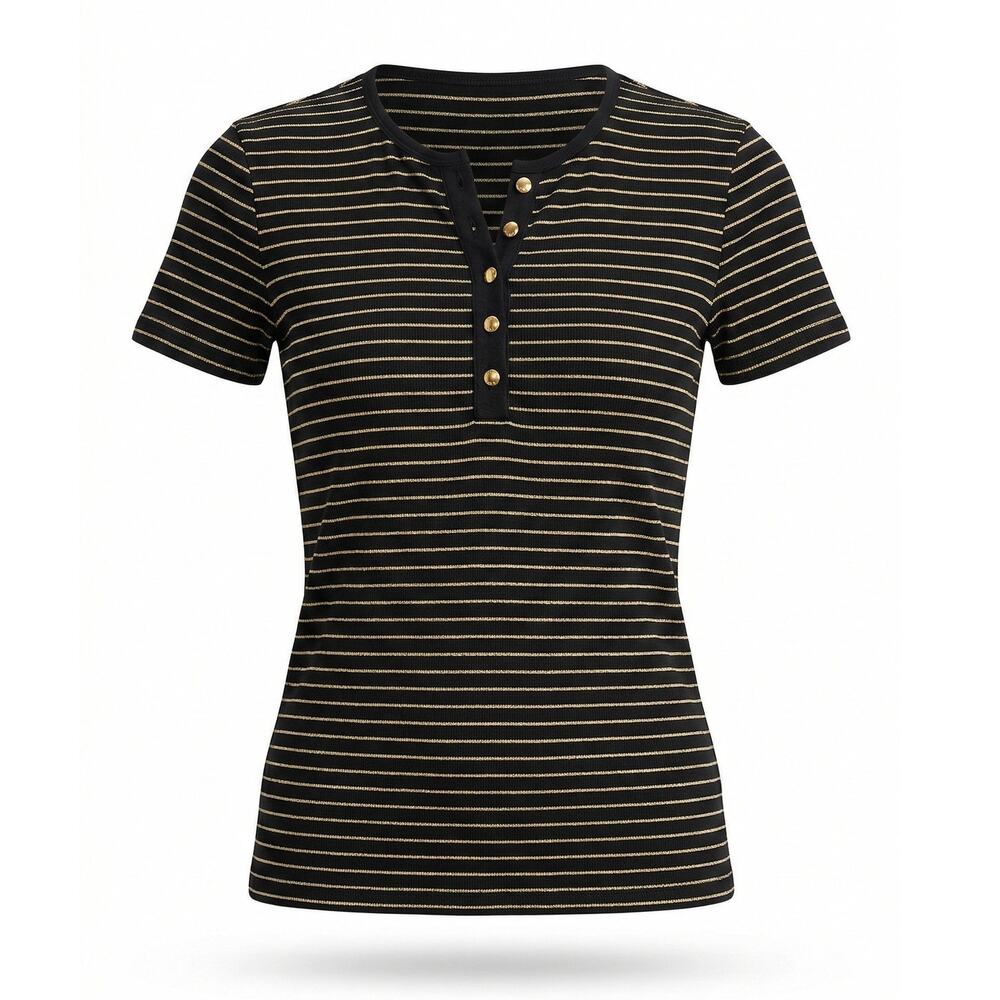 Lauren Ralph Lauren Womens SP Preppy‎ Old Money Minimalist Striped Henley Shirt